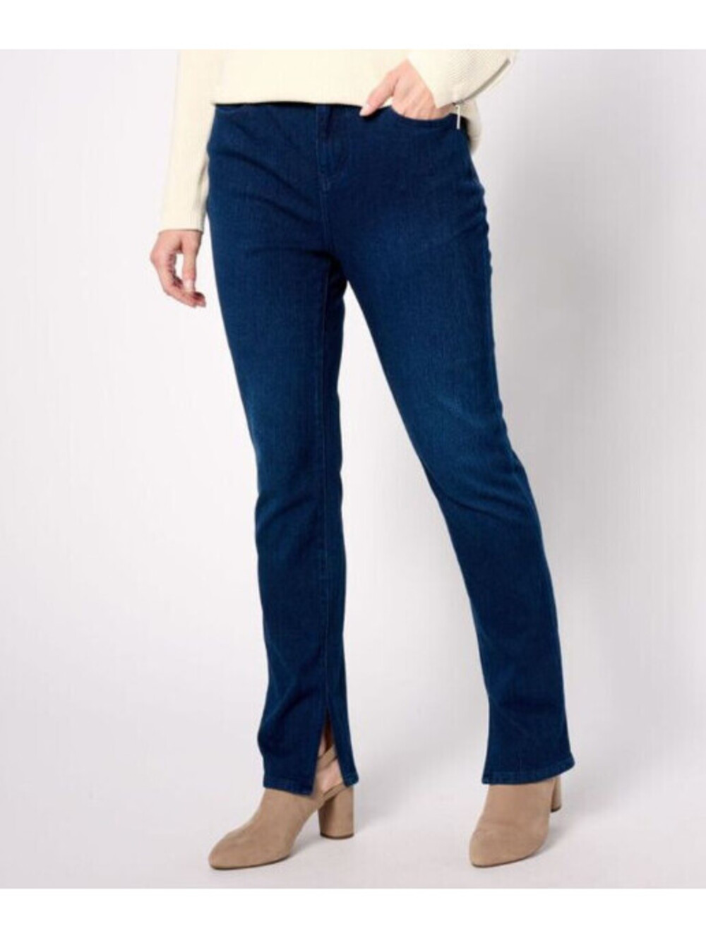 Belle by Kim Gravel Flexibelle Kickity Straight Leg Jeans Dark Indigo Tall 28